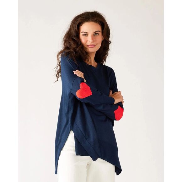Mersea Navy Blue Amour Sweater O/S One Size Elbow Heart Patch Oversized Relaxed - Picture 1 of 1